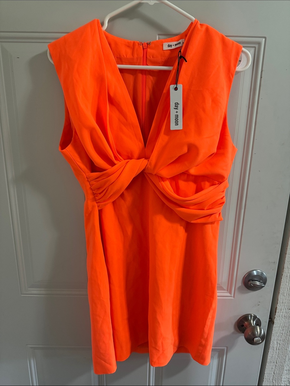 Day + Moon Neon Orange Twist-Detail Mini Dress